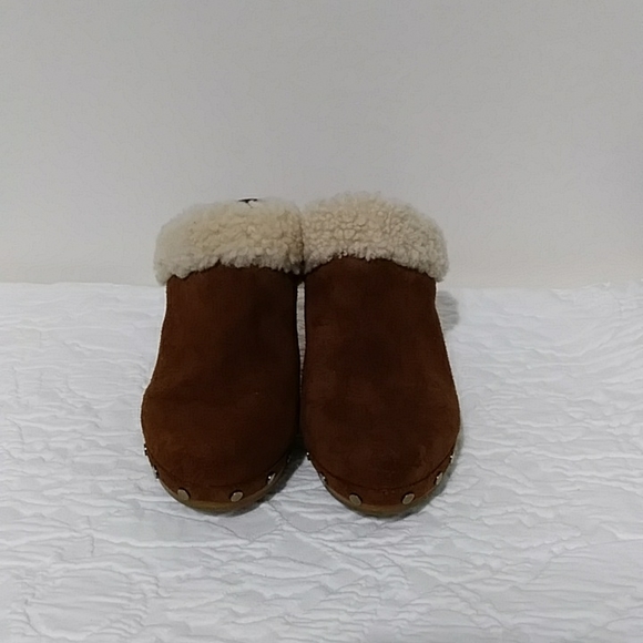 Ugg Brown Suede Clogs Sherpa Trim - Picture 6 of 6